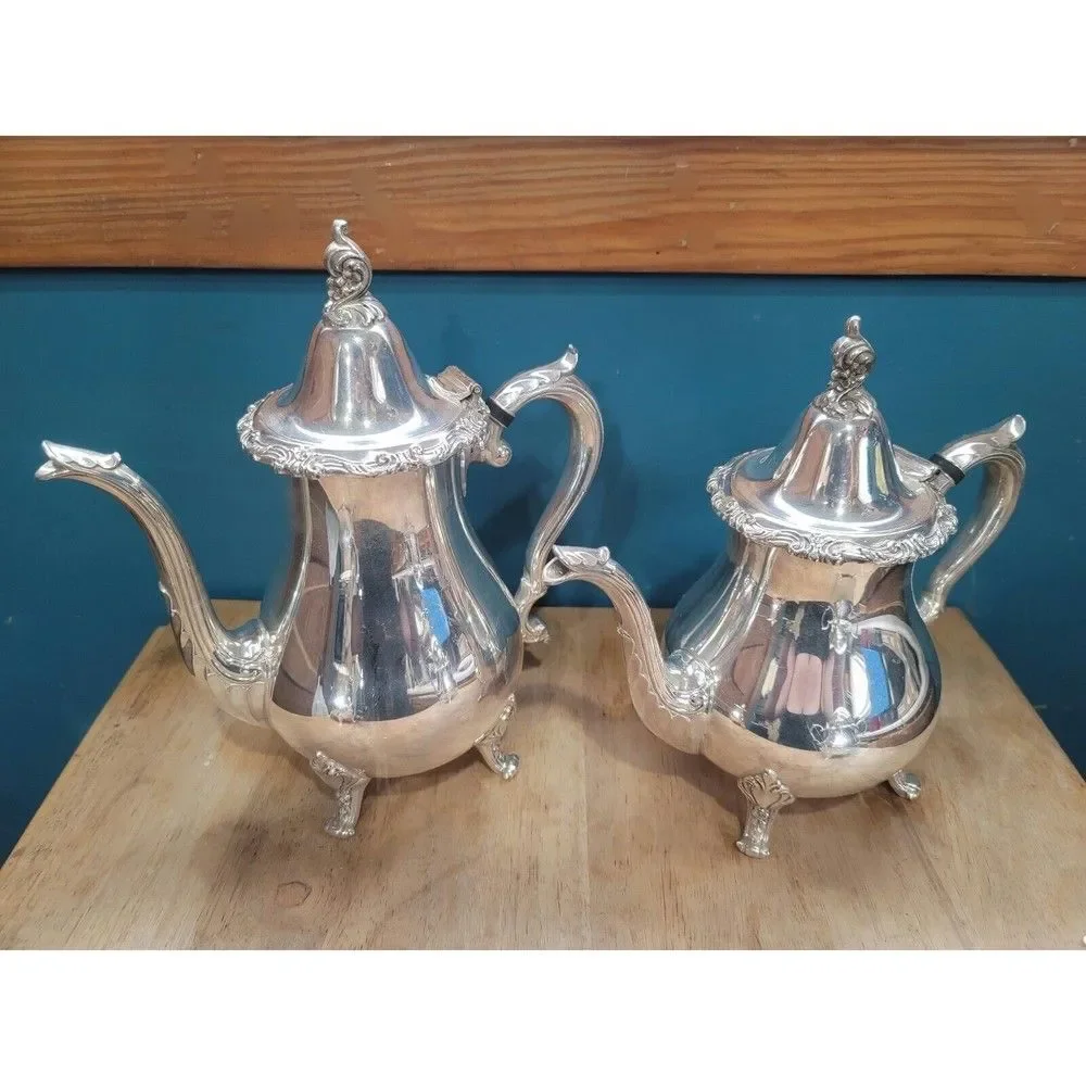 Antique Genuine WALLACE La Reine 1100 Silver Plated Tea/Coffee Set w/ Tray 6 pcs